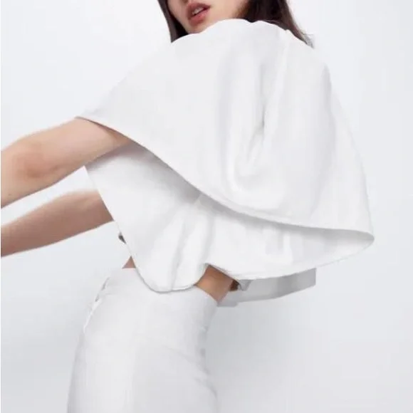 Zara white waxed effect ruffled top NWT - Picture 2 of 4